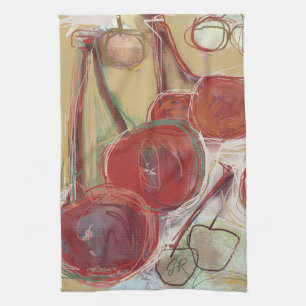Funny Monogram Hand Drawn Art Gold Red Cherry Cute Kitchen Towel