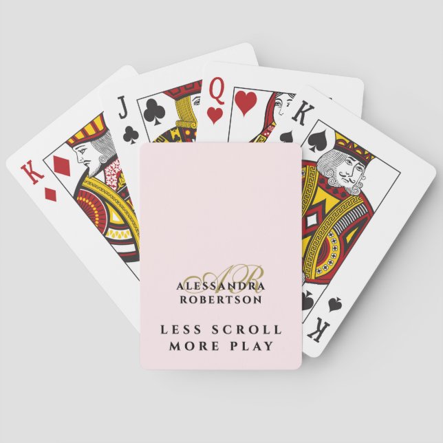  Funny Monogram Pastel Pink Gold Inspitational Poker Cards (Back)