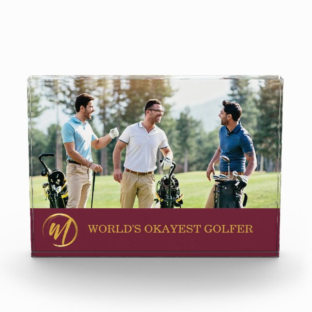 Funny Monogram Photo Golf Acrylic Award (Front)