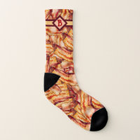 Funny Monogrammed Bacon Pattern Gag Gift Socks