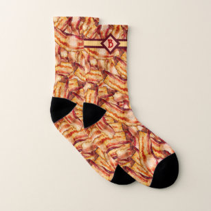 Funny Monogrammed Bacon Pattern Gag Gift Socks