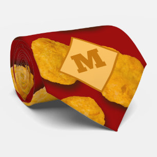Funny Monogrammed Chicken Nugget Pattern Gag Gift Neck Tie