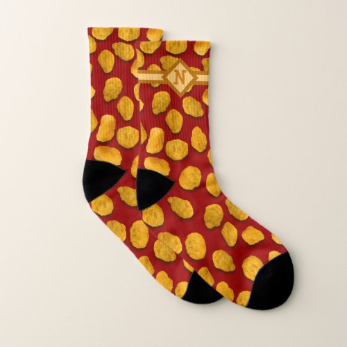 Funny Monogrammed Chicken Nugget Pattern Gag Gift  Socks