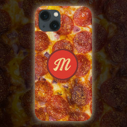 Funny Monogrammed Pepperoni Pizza Pattern Gag Gift iPhone 13 Case