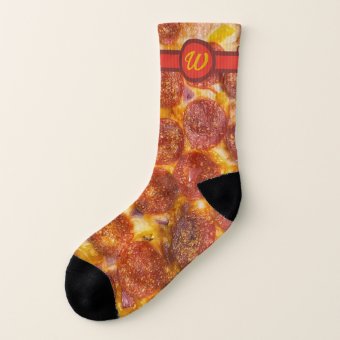 Funny Monogrammed Pepperoni Pizza Photo Gag Gift Socks | Zazzle