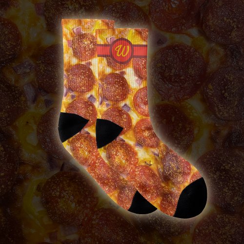 Funny Monogrammed Pepperoni Pizza Photo Gag Gift Socks
