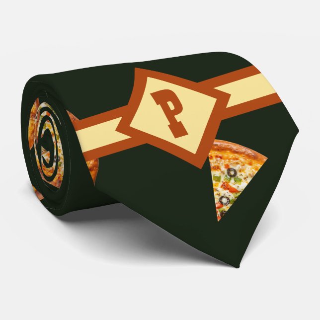 Funny Monogrammed Pizza Pattern Gag Gift Neck Tie (Rolled)