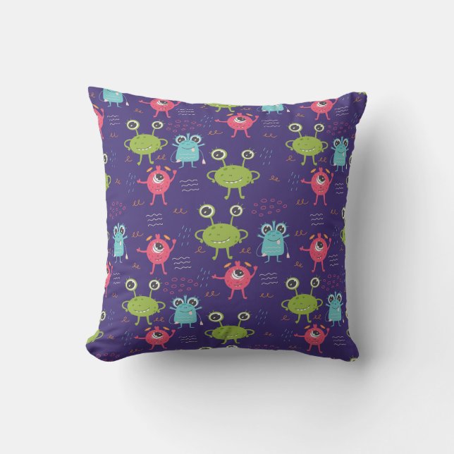 Funny Monster and cute Alien pattern  Throw Pillow (Front)