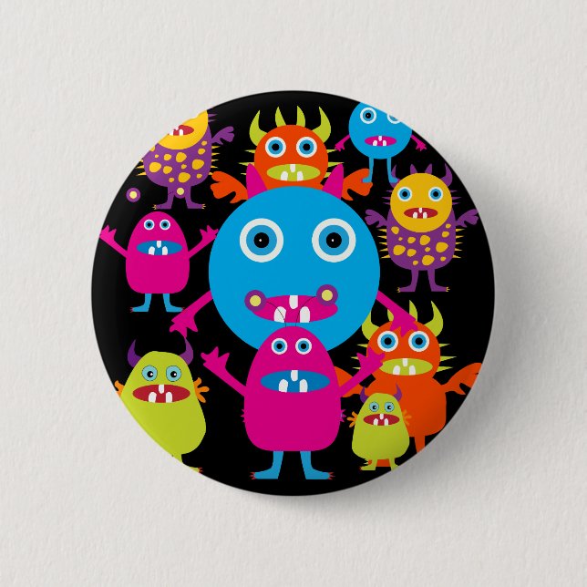 Funny Monster Bash Cute Creatures Party Pinback Button (Front)