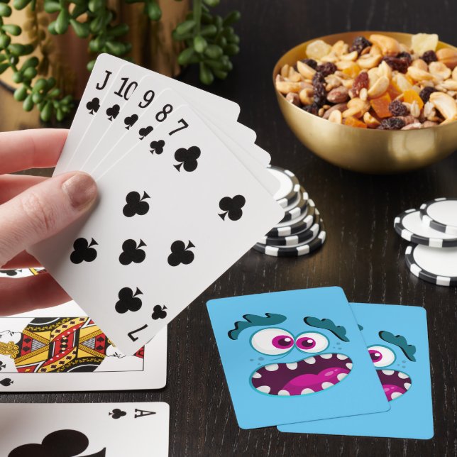 Funny Monster Blue Pink Cool Crazy Face Design Poker Cards (In Situ)