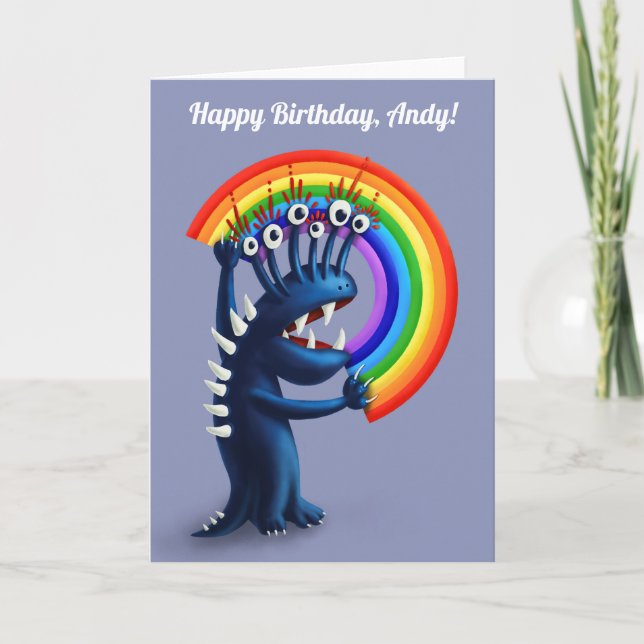Funny Monster Colorful Rainbow Kids Birthday Card (Front)