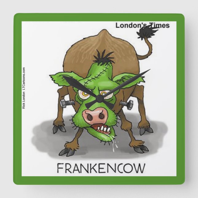 Funny Monster Cow Square Wall Clock (Front)