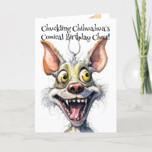 Funny Monster Dog: Chuckling Chihuahua Birthday Letterpress Thank You Card