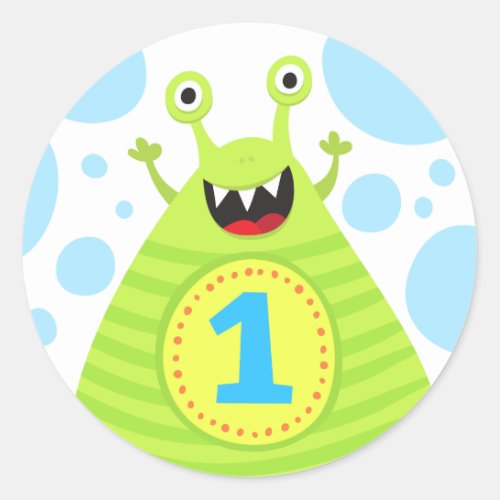 Funny monster first birthday stickers for kids