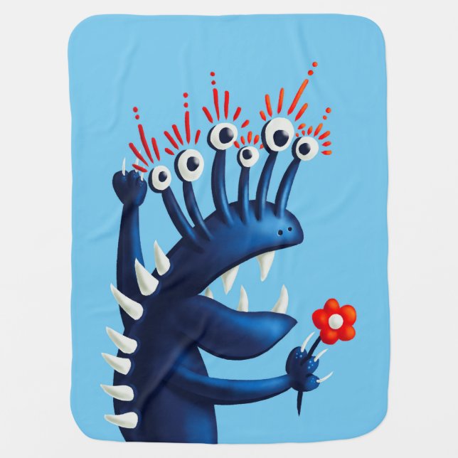 Funny Monster Flower Blue Kids Baby Blanket (Front)