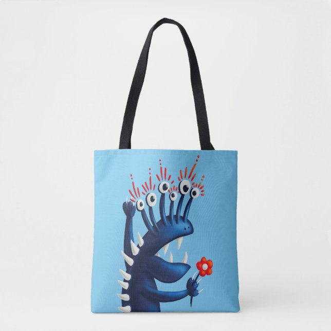 Funny Monster Flower Blue Kids Tote Bag (Front)