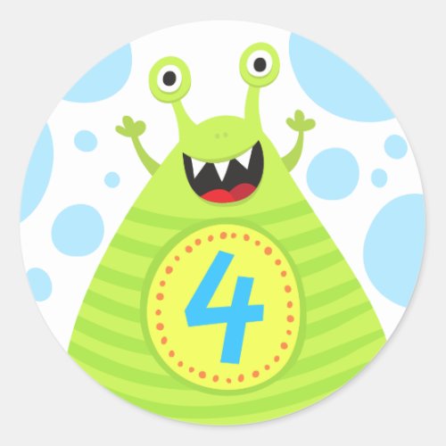 Funny monster fourth birthday stickers for kids