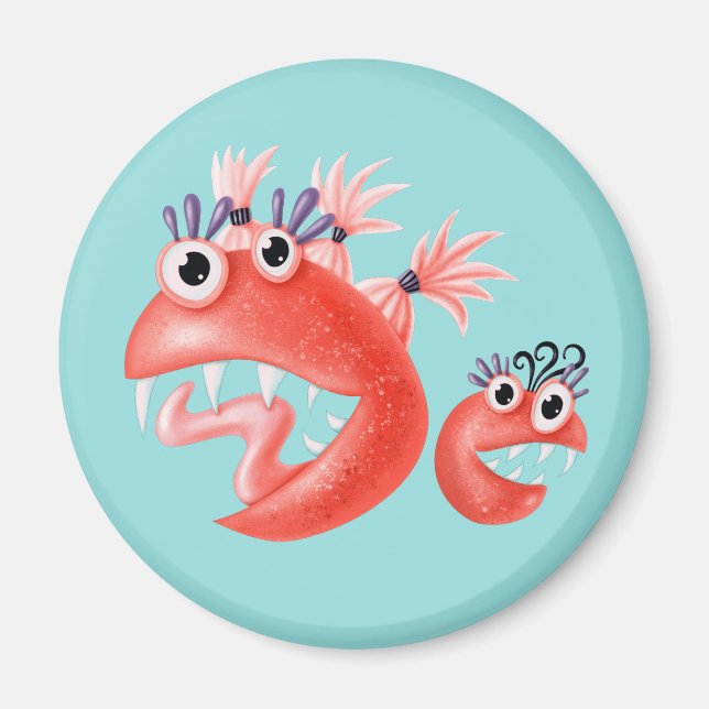 Funny Monster Friends Happy Silly Creatures Magnet (Front)