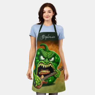 Funny Monster Green Bell Pepper Rocker Guitar Apron