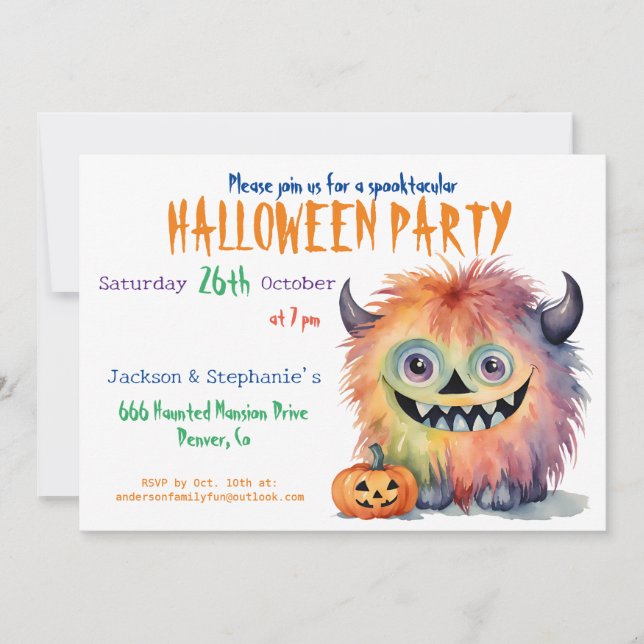 Funny Monster Halloween Party Invitation (Front)