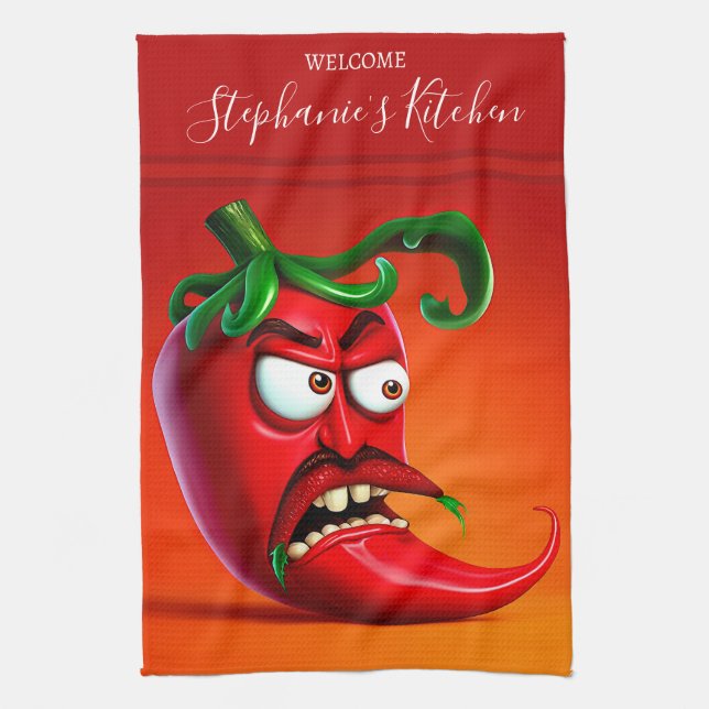 Funny Monster Red Hot Chili Pepper Kitchen Towel (Vertical)