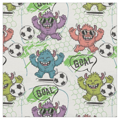 Funny Monster Soccer Kids Pattern Fabric