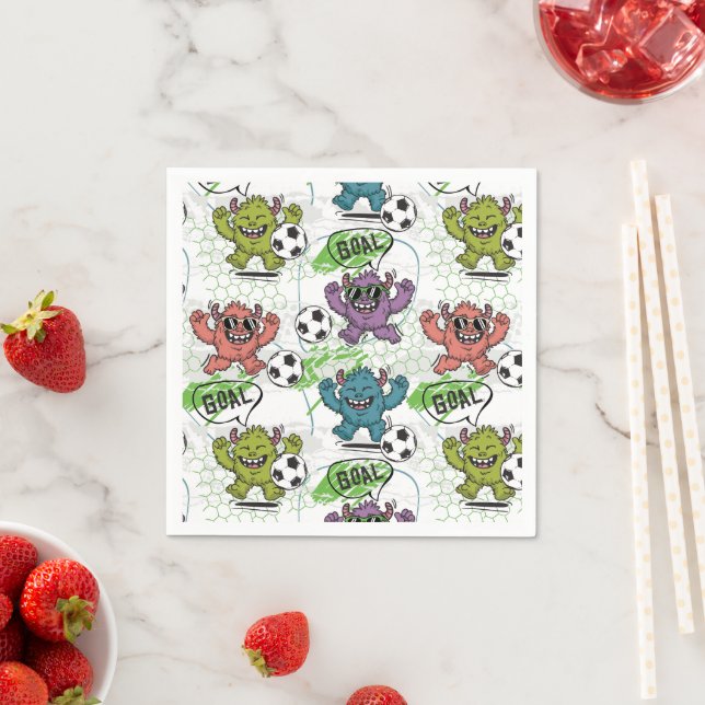 Funny Monster Soccer Kids Pattern Napkins (Insitu)