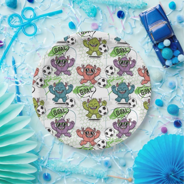 Funny Monster Soccer Kids Pattern Paper Plates (Party)