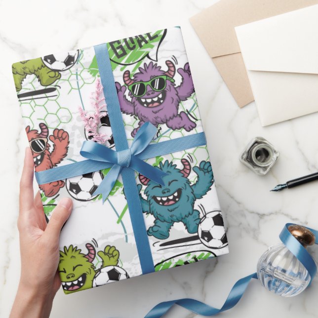 Funny Monster Soccer Kids Pattern Wrapping Paper (Gifting)