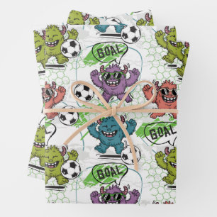 Funny Monster Soccer Kids Pattern Wrapping Paper Sheets