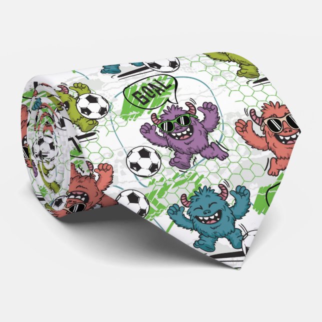 Funny Monster Soccer Pattern Neck Tie (Rolled)