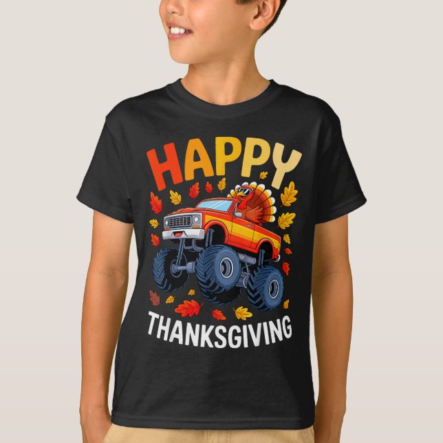 Funny Monster Truck Turkey Happy Thanksgiving For  T-Shirt (Front)