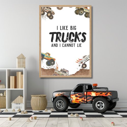 Funny Monster Trucks Poster Boys Party Decor