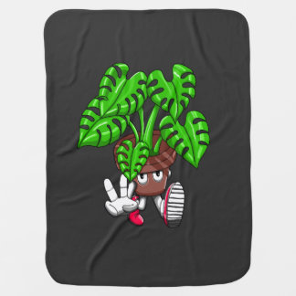 Funny Monstera Plant Cartoon Baby Blanket