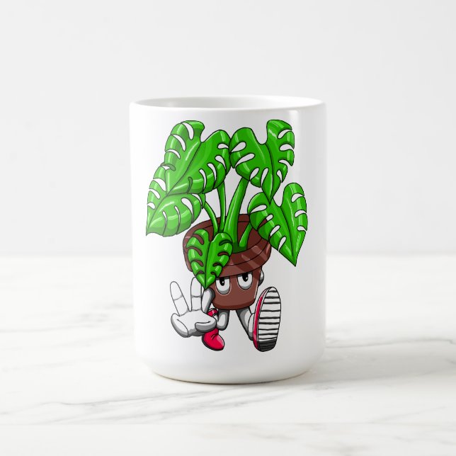 Funny Monstera Plant Cartoon Coffee Mug (Center)