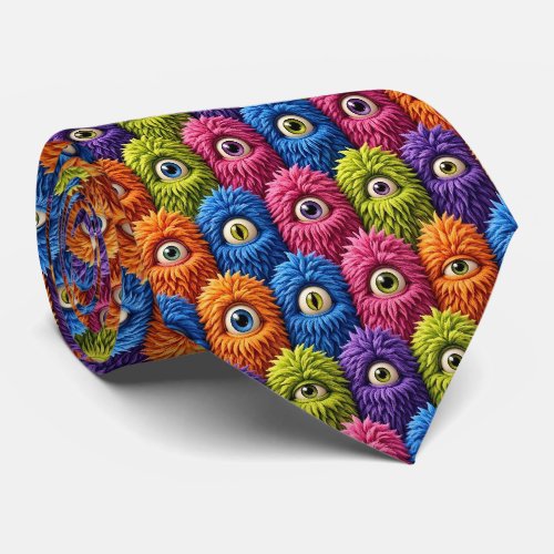 Funny Monsters | Abstract Furry Creatures Neck Tie