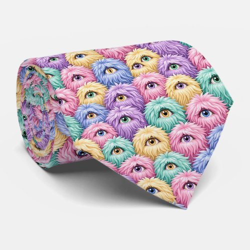 Funny Monsters | Abstract Furry Creatures Neck Tie