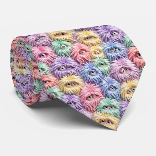 Funny Monsters | Abstract Furry Creatures Neck Tie