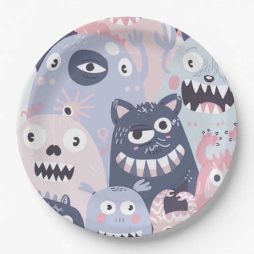 Funny Monsters Birthday Paper Plate