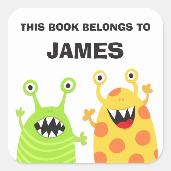 Funny Monsters Bookplates Book Stickers For Kids by BrightAndBreezy at Zazzle