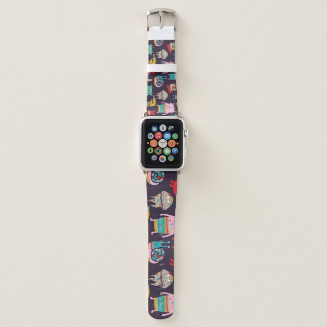 Funny Monsters Cartoon Seamless Pattern Apple Watch Band (Front)