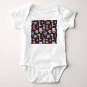 Funny Monsters Cartoon Seamless Pattern Baby Bodysuit