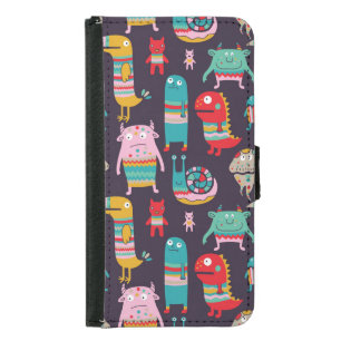 Funny Monsters Cartoon Seamless Pattern Samsung Galaxy S5 Wallet Case
