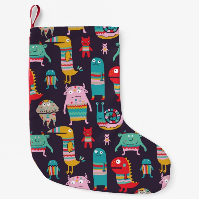 Funny Monsters Cartoon Seamless Pattern Small Christmas Stocking (Front)