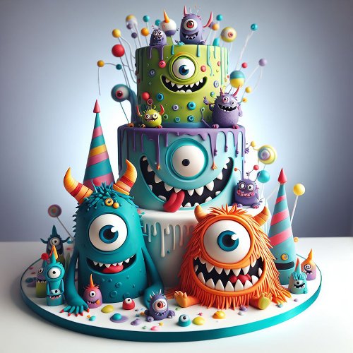 FUNNY MONSTERS DECORATED KIDS BIRTHDAY CAKE CARD