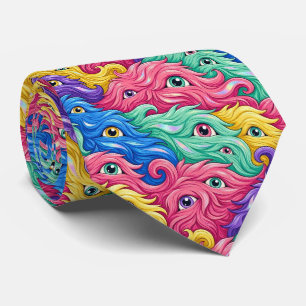 Funny Monsters Faux Silk Furry Creatures Neck Tie