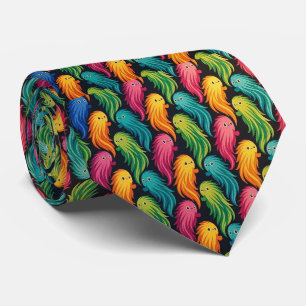 Funny Monsters Faux Silk Furry Creatures Neck Tie