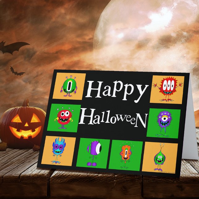 Funny, Monsters, Halloween Card (Hey! Check out this most excellent funny cartoon monsters Halloween greeting card!)