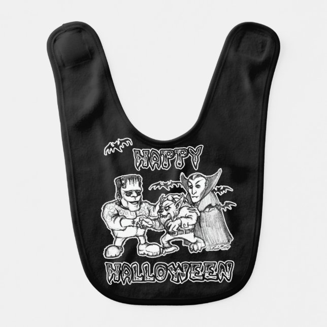 Funny Monsters Happy Halloween Baby Bib (Front)
