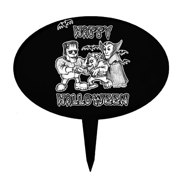 Funny Monsters - Happy Halloween Cake Topper (Front)